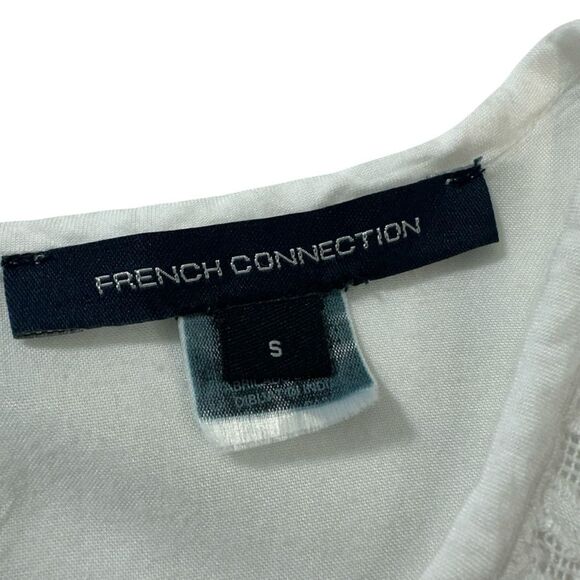French Connection White Boho Embroidered Lace Babydoll Mini Dress, Small - Picture 9 of 11